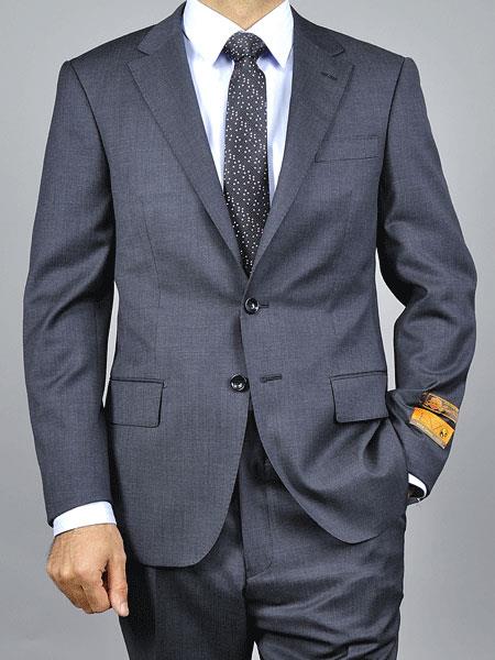 Authentic Alberto Nardoni Brand Hand Pick Stitching Men's Medium Grey Double Vent 2 Button Slim Fit Wool Suit