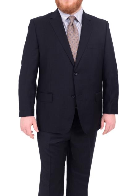 Mix and Match Suits Men's Two Button Portly Solid Dark Navy Blue Suit For Men Super 140's Suit Executive Fit Suit - Mens Portly Suit