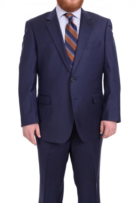 Mix and Match Suits Men's  Dark Navy Blue Suit For Men Portly Fit Two Button Super 130's Suit Executive Fit Suit - Mens Portly Suit