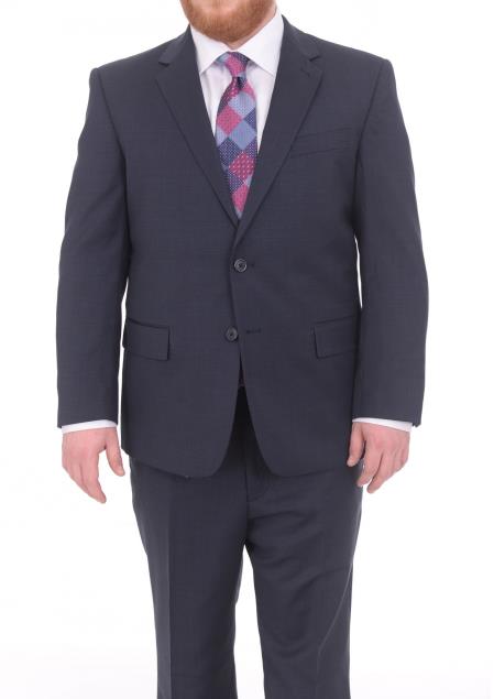 Mix and Match Suits Men's Textured Portly Fit Dark Navy Blue Suit For Men 2 Button Super 130's Suit Executive Fit Suit - Mens Portly Suit