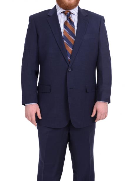 Mix and Match Suits Men's Super 130's Textured Portly Fit Dark Navy Blue Suit For Men 2 Button Suit Executive Fit Suit - Mens Portly Suit