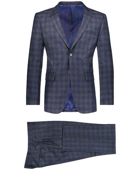Style#-B6362 Men's Navy 2 Button Suit Window Pane Blazer
