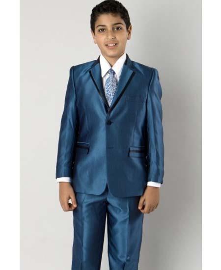 Men's Two Toned Trimmed Lapel Kids Sizes Tuxedo Sharkskin Looking Dark Navy Perfect for toddler Suit wedding  attire outfits