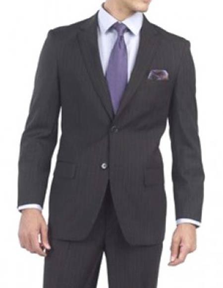Men's Striped Pattern Dark Navy Italian Two Button Suit- High End Suits - High Quality Suits