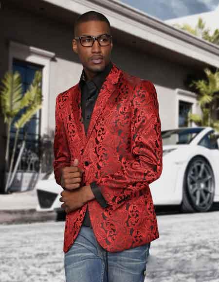 Men's Red Paisley Colorful Prom Entertainer Blazer