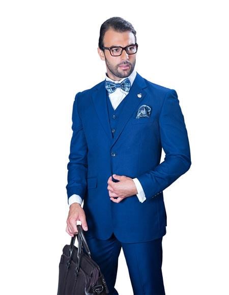 Men's Sapphire Solid Pattern Big Size Vested Suits