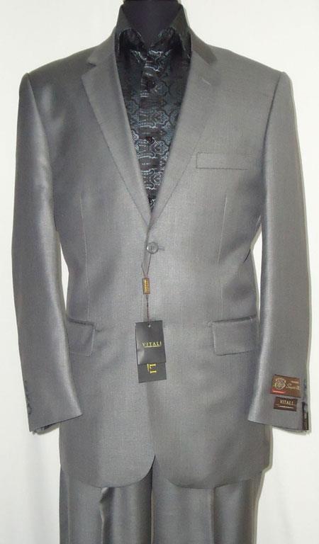 Mens Sharkskin Suits Two Button Suit New Edition Shiny Sharkskin Silver Gray 