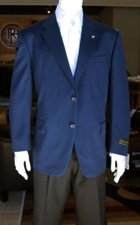 Men's Sport Coat Jacket Blazer 100% Wool Patterned Fabric Two Button  Navy 
