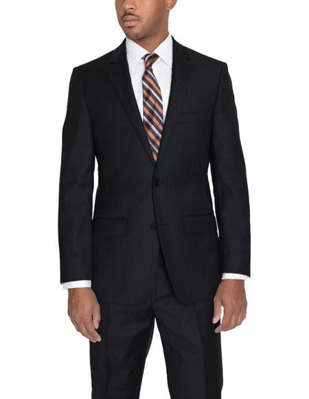Men's Solid Black 2 Button Classic Fit Wool  Suit