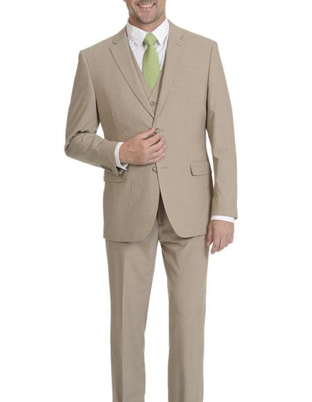 Brand: Caravelli Collezione Suit - Caravelli Suit - Caravelli italy Caravelli Men's  2 Button Tan Vested Slim Fit Fully Lined Suit 