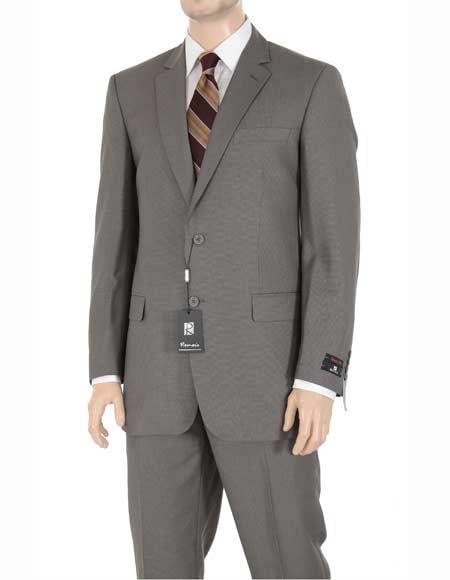 Men's Taupe Regular Fit Birdseye Pattern Side Vent Two Button Suit