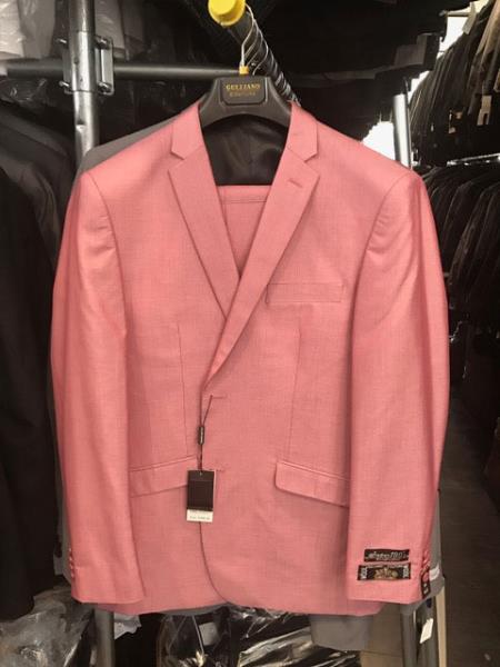 Men's 2 Button  Flap Front pockets Vested Salmon ~ Coral color Suit 