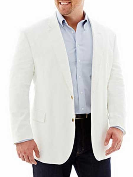 Style#-B6362 Men's Linen Cotton 2 Button White Long Sleeves Sport Coat Blazer