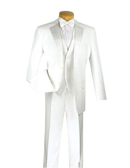 Men's Fashion White 2 Button Classic Fit 3 Piece Vested Suit