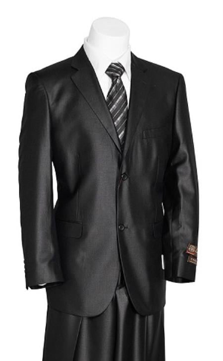 Vitali Men's 2 Button Black Shark Skin Suit 