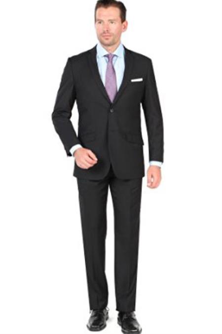 Men's Notch Lapel 2 Button Closure Slim Fit Suit Black