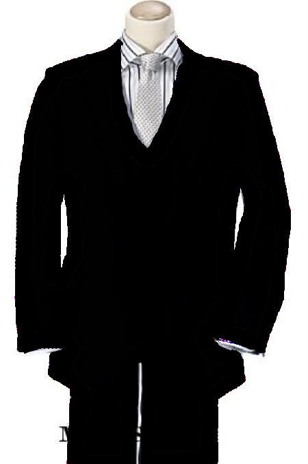 High Quality Black 2 Button Vested 100% poly~rayon Men's Suits  Vented - Three Piece Suit