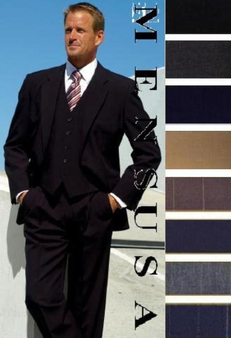 High Quality 2 Button Solid Colors Vested Men's Suits Comes in 5 Colors 3 ~ Three Piece Suit