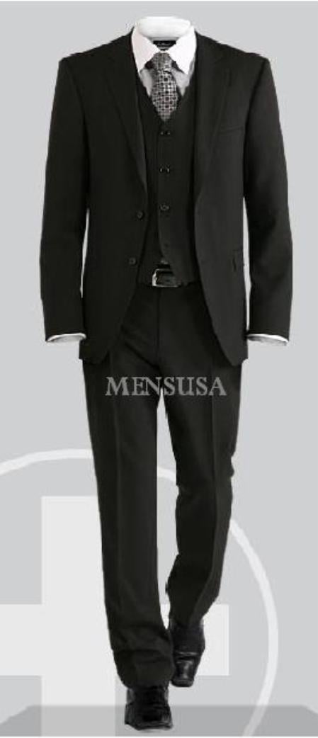 Luxurious Top Quality  Side Vented 2 Button Solid Vested Suits 100% Wool Men's Suits Com 