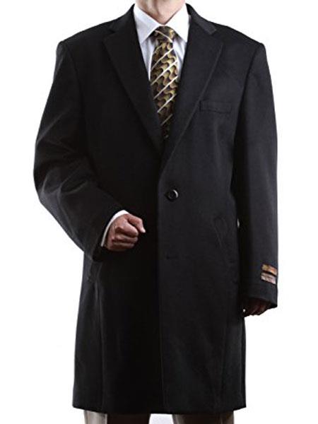 Men's Dress Coat 2 Buttons Luxury Three Quarter Length Cashmere Black Long Men's Dress Topcoat -  Winter coat