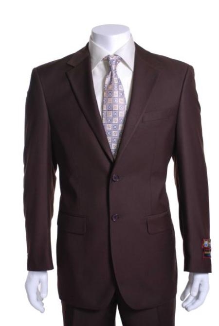 2 Button Vented without pleat fFat Front Pants Business ~ Wedding 2 piece Modern Fit Suits Side Vented 2 Piece Cheap Priced Business Suits Clearance Sale For Men 47815-8-2BV-NP Brown 
