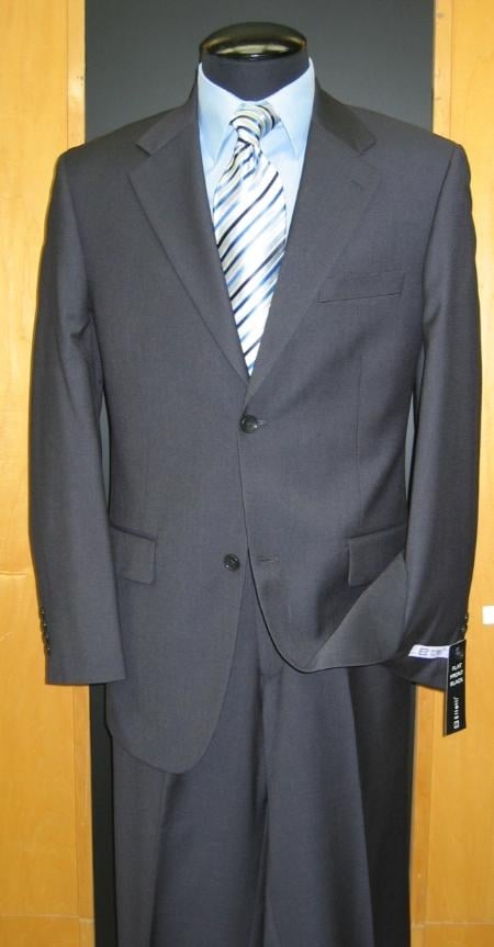 2 Button Flat Front Wool Blend Charcoal Suit - Color: Dark Grey Suit 