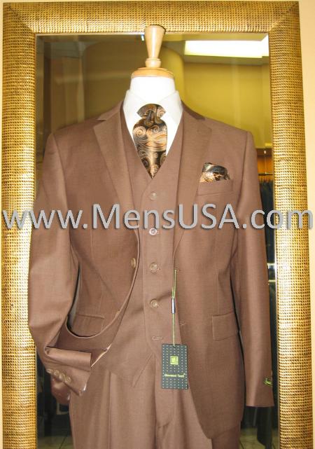 2 Button 3 Piece Mocca Fitted Suit Copper~Rust~Cognac 