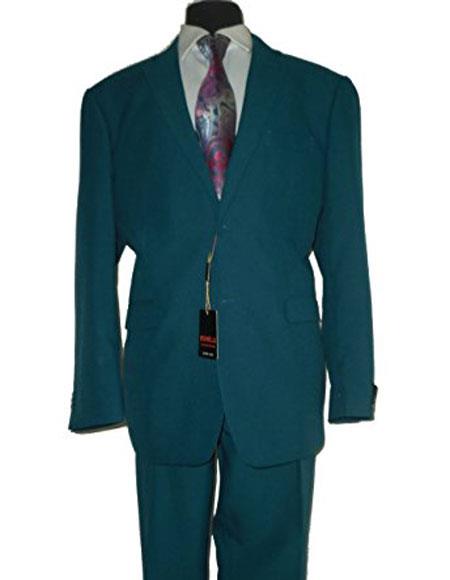 Umberto Bonelli Men's Two Buttons Dark Teal 2-piece suit Flat Front Pants