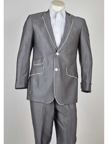 Men's Grey Tuxedo - Gray Tuxedo Suit With White Trim Lapel Slim Fit Wedding Suit - Prom Suit