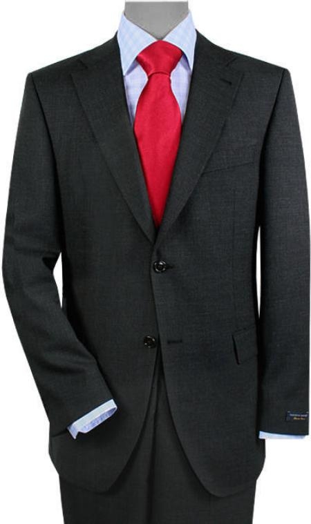 2 Buttons Vented Gray Sharkskin No Pleats Suit 