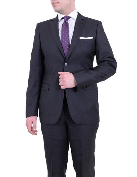 Men's Solid Gray 2 Buttons Slim Fit Wool Suit