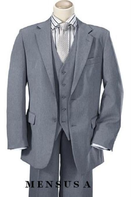 Mens Three Piece Suit - Vested Suit High Quality Mid Gray 2 Button Vested 100% poly~rayon Men's Modern Fit Suits 2 Piece Suits For Men Vented 