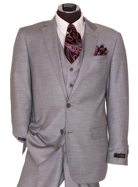 Men's 2 Button Light Grey Regular Basic Cut Flat Front Pants Three Piece Suit 