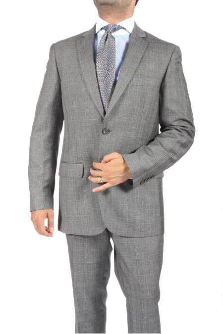 2 Button Slim Fitted Light Grey Subtle Glen Plaid Men's Cheap Priced Business Suits Clearance Sale