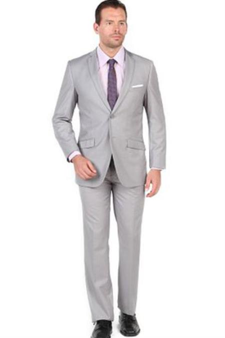 Men's Light Grey2 Button Closure Slim Fit Suit
