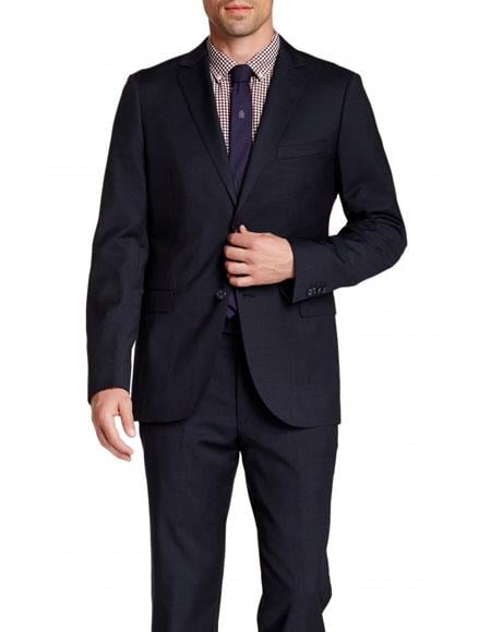 Men's Dark Navy Pindot Slim Fit 2 Buttons Wool Suit