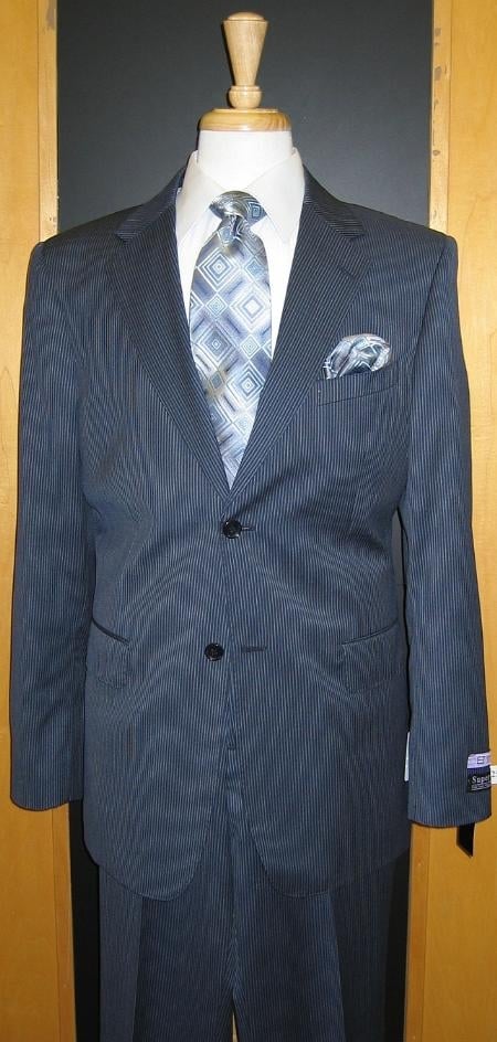 2 Button Dark Navy Pinstripe Flat Front Suit 