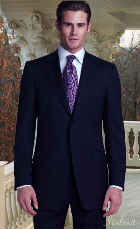 Classic 2pc 2 button Dark Navy Super 150's With Hand Pick Stitch Suit