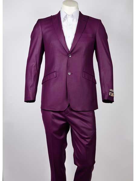 Men's Slim Fit Peak Lapel  2 Button  Purple Suit
