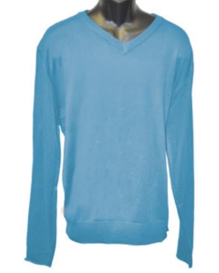 Men's Pigment Blue V Neck Long Slevee Sweater set Available in Mens Big And Tall Sweaters Sizes