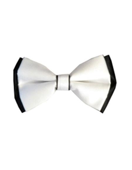 Men's White/Black Polyester Satin dual colors classic Bowtie  - Men's Neck Ties - Mens Dress Tie - Trendy Mens Ties