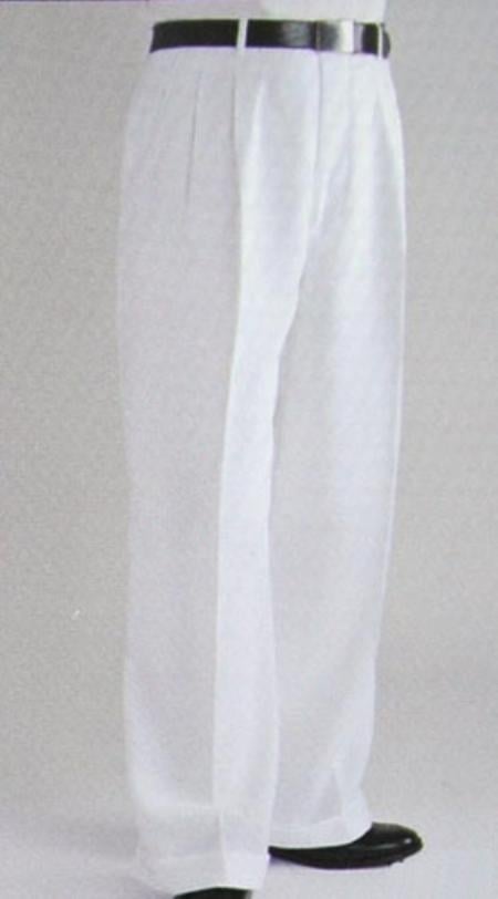 White Wide Leg Dress Pants Pleated baggy dress trousers unhemmed unfinished bottom - Cheap Priced Dress Slacks For Men On Sale