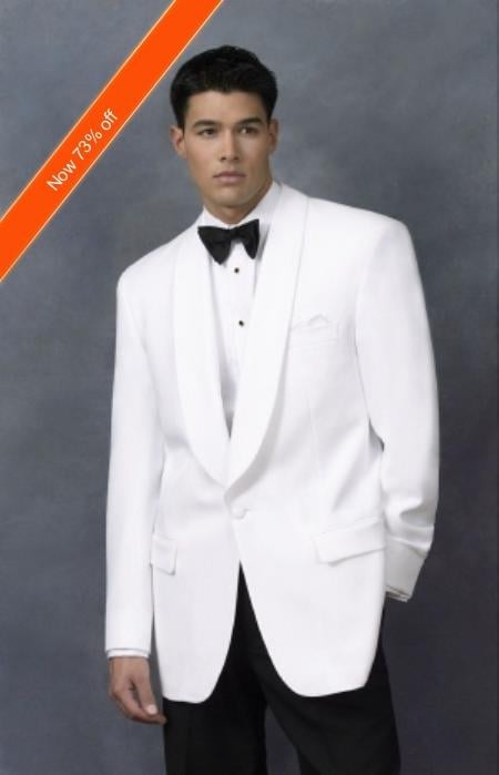 One Button Style with Shawl Collar + Free Bowtie Men's Snow White Color Dinner Jacket