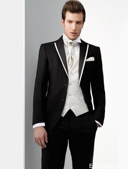56L Men's Two Button Stylish Tuxedo Suit T702 Black & White Size 36S 
