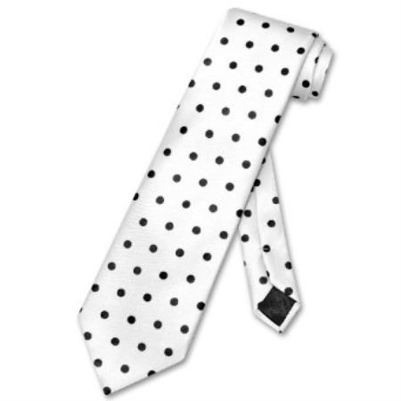 White w/ Black Polka Dots Design Men's Neck Tie - Men's Neck Ties - Mens Dress Tie - Trendy Mens Ties