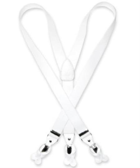 Men's White Suspenders For Men Y Shape Back Elastic Button & Clip Convertible 