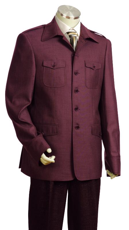 Men's Fashionable Safari Military Style Wine Zoot Suit 