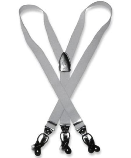 Men's Silver Grey Suspenders For Men Y Shape Back Elastic Button & Clip Convertible 