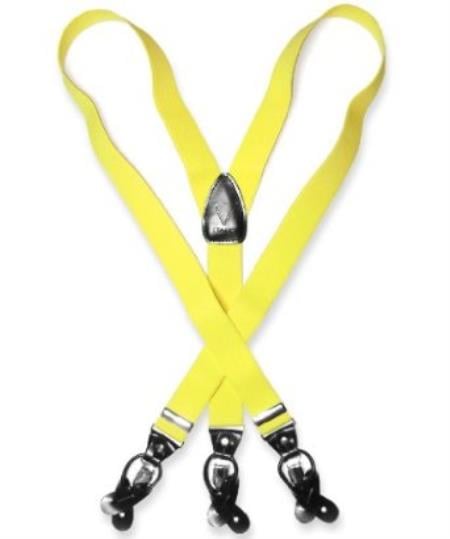 Men's Yellow Suspenders For Men Y Shape Back Elastic Button & Clip Convertible 