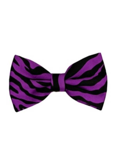 Men's Zebra Print Design Purple and Black Bowties-Men's Neck Ties - Mens Dress Tie - Trendy Mens Ties